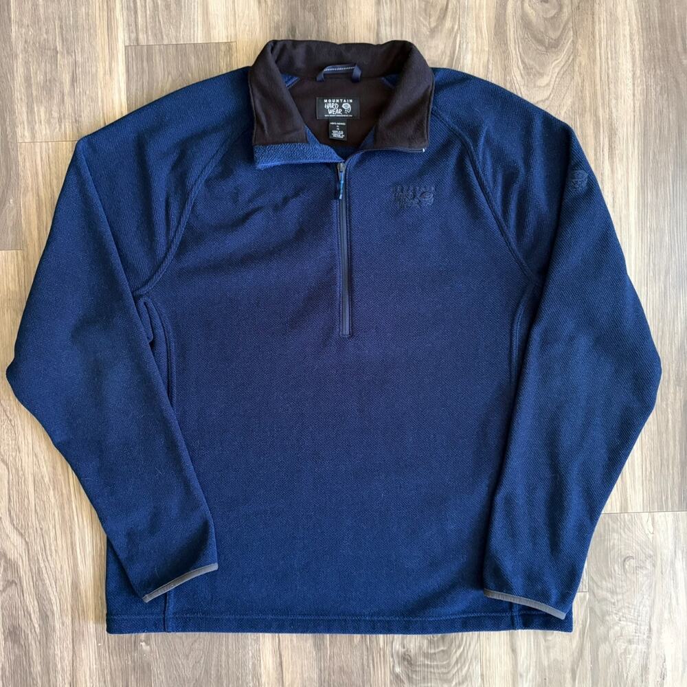Mountain Hardwear Jacket Men's Size XL Blue Knit Fleece Quarter Zip Outdoor